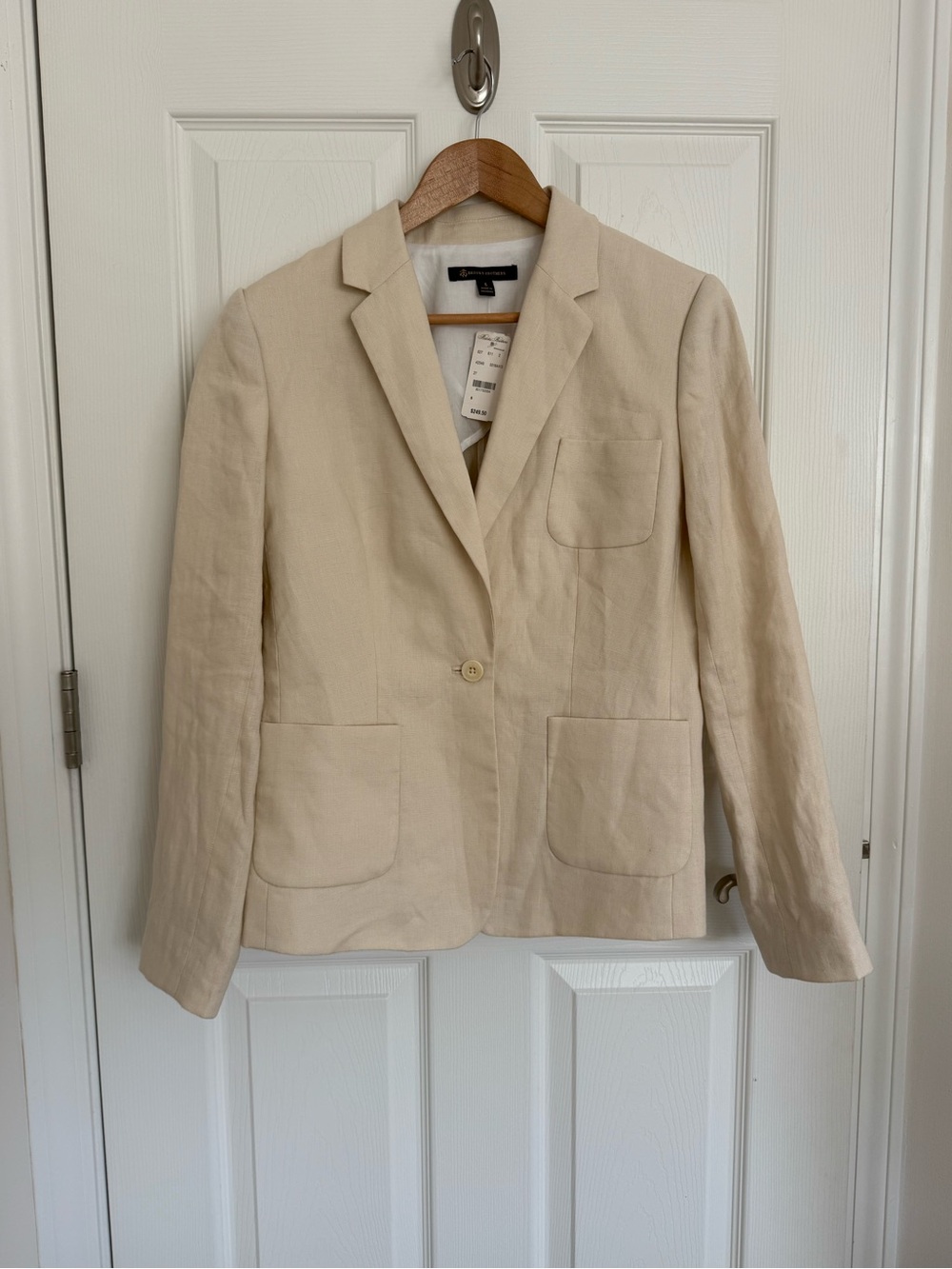 NWT Women’s Brooks Brothers Linen Blazer Off White Oatmeal Size 6